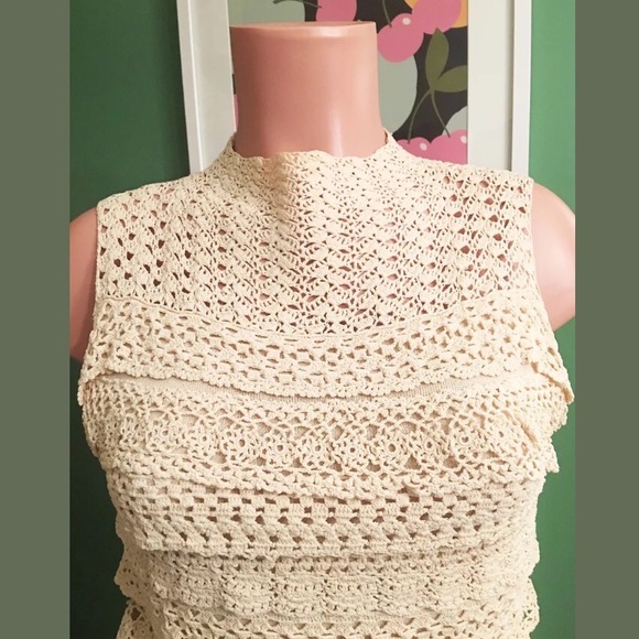 Cynthia Steffe Crochet Tired Lace High Neck Top M - Picture 2 of 7